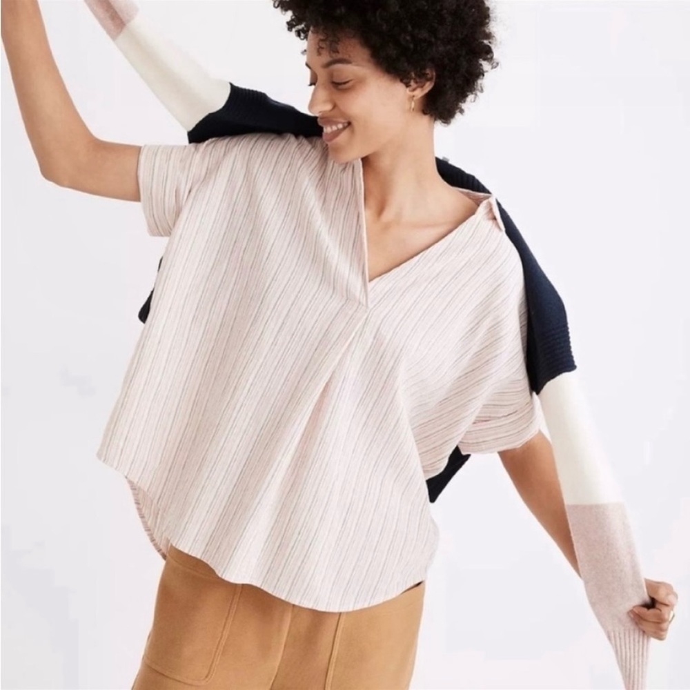 MADEWELL Courier Button-Back Shirt in Brampton Stripe MC809 Size S